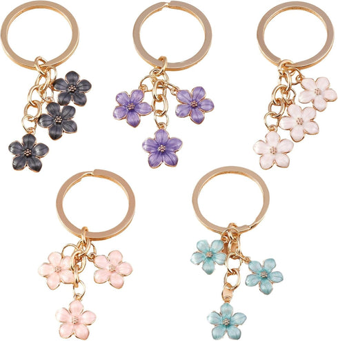5 pcs Keychains for Women Girls,Flowers Charms Enameled Keychain Tassel Keyring Gifts Purse Bag Accessories Bulk...