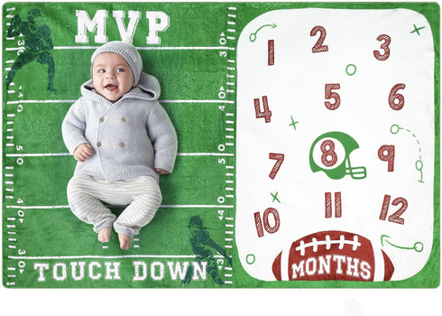 Football Baby Monthly Milestone Blanket Sports Month Blankets Growth Chart Nursery Swaddling Blankets Gift Ideas for Newborn Baby Shower Photograp...