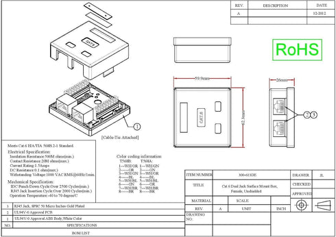 Cat6 1 Port Surface Mount Box, RJ45 Unshielded Female Port, White, Single Jack Surface Mount Box (with Cable Tie), CableWholesale...