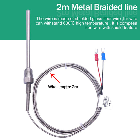 Twidec/2M NPT 1/4"inch (6X100MM) Pipe Thread Temperature Sensor Probe Two Wire Temperature Controller (0~600?) 304 Stainless Steel K Type Thermoco...