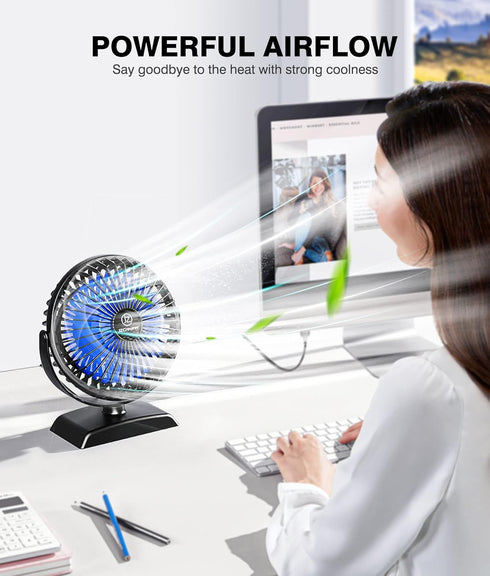JZCreater USB Desk Fan, USB Fan Mini, 360 Rotation Desktop Fan with 3 Speed, Table Personal Cooling Fan, Quiet Mini Desk Fan, USB Powered, Small F...