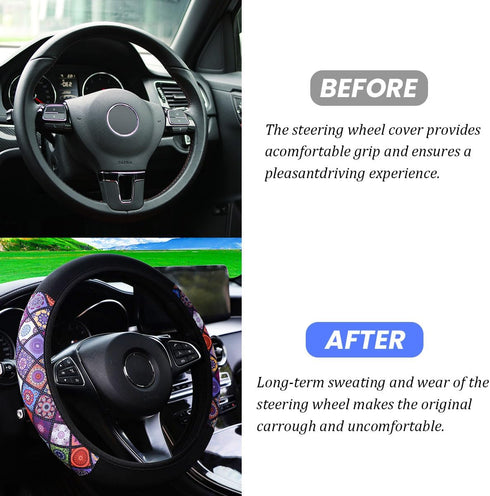Car Steering Wheel Cover, Soft Breathable Anti-Slip Auto Steering Wheel Protector Fit 15 Inch, Universal Vehicle Interior Accessories for Cars, SU...