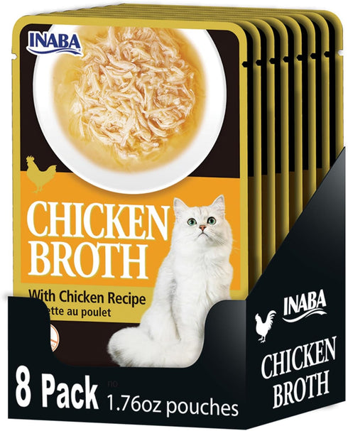Inaba Chicken Broth, Shredded Chicken & Broth Side Dish/Topper for Cats with Vitamin E, 1.76 Ounce Pouch, 8 Pouches Total, Chicken Recipe...