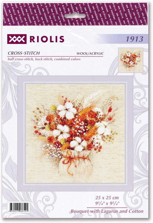 Riolis Counted Cross Stitch Kit Bouquet of Velvet Grass and Cotton Bales 25x25cm...