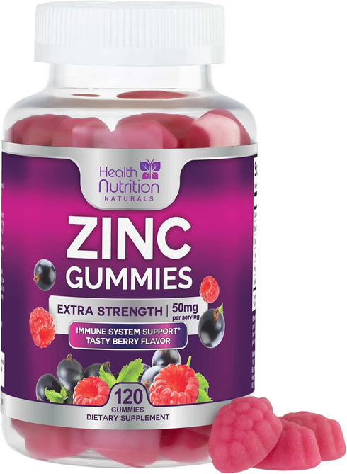 Zinc Immune Support Supplement 50mg, Max Strength Zinc Supplement Gummy for Radiant Skin & Immune Health Support for Adults, Nature’s Antioxidant ...