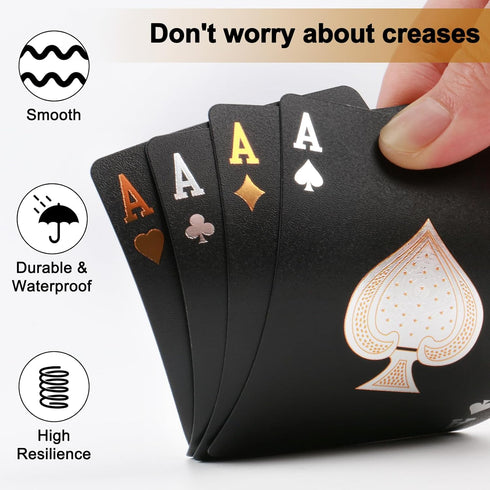 Waterproof Playing Cards, Black Deck of Cards,Plastic Playing Cards, Deck of Waterproof Foil Cards, Cool Poker Cards Set for Card Games in Gift Bo...