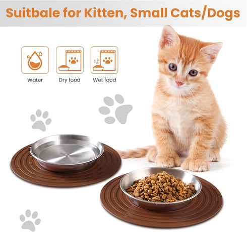 Cat Food Bowls, 2 Pcs Stainless Steel Cat Food and Water Bowls, Whisker Fatigue Shallow Cat Dishes, Small Dog Puppies Fat Faced Cat Kitten Supplie...