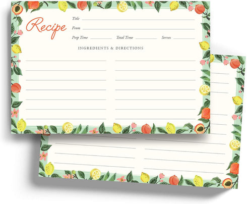 Lemon & Peach Recipe Cards 4" x 6" Recipe Cards- Thick Premium Card Stock With Kraft Paper Look | Ideal For Recipe Box Or Binder | Lots Of Space &...