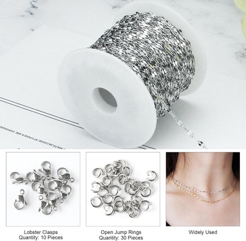 Kyutong Silver Necklace Chain for Jewelry Making Stainless Steel Cable Link Chain Bulk Thin Jewelry Making Supplies Chains with Lobster Clasps Jum...