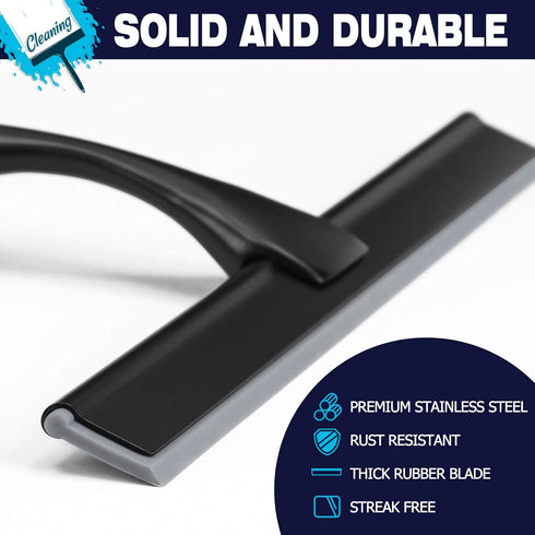 Shower Squeegee, 10-Inch Matte Black Squeegee, All-Purpose Stainless Steel Squeegee for Bathroom, Shower Doors, Mirrors, Tiles and Car Windows - 1...