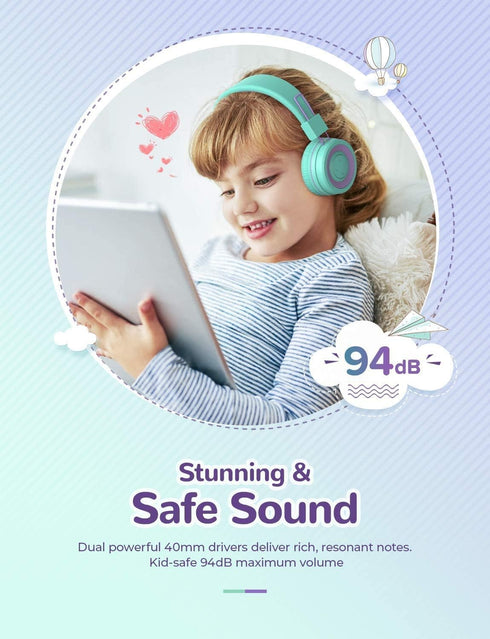 iClever Kids Bluetooth Headphones, BTH02 Kids Headphones with MIC, 22H Playtime, Bluetooth 5.0 & Stereo Sound, Foldable, Adjustable Headband, Chil...