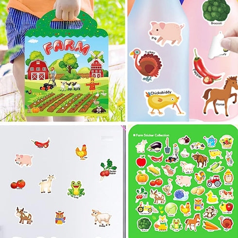 Reusable Sticker Books for Kids, Travel Removable Toddler Farm Sticker Books for 3 4 5 Year Old Girls Boys Birthday Gifts Educational Learning Toy...