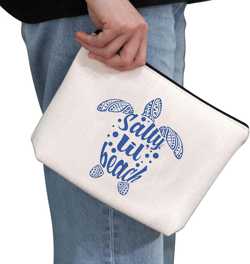 G2TUP Sea Turtle Cosmetic Bag Salty Lil’ Beach Turtle Makeup Bag Turtle Lover Gift Beach Life Gift Beach Lover Travel Pouch with Zipper (Salty Lil...