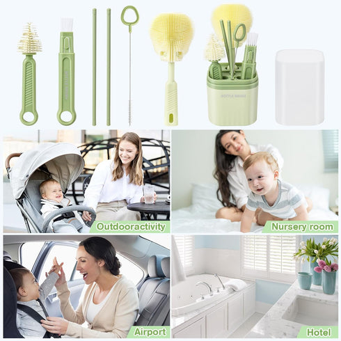 Portable Baby Bottle Brush&Travel Baby Bottle Drying Rack-Baby Bottle Cleaning Silicone Brush Kit, Silicone Nipple Cleaner Brush, Straw Brush, New...