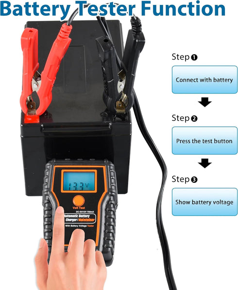 12 Volt Battery Maintainer Battery Trickle Charger Float Charger LCD Display 6V 12V 750mA Battery Maintainer Float Charger for Car/Motorcycle/ATV....