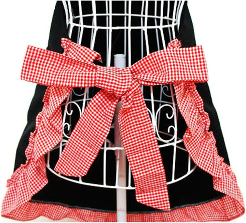 Hyzrz Cute retro Aprons with Pockets for Women Girls Vintage Kitchen Cooking Apron for Mother Gift (Red)...