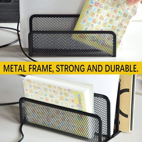 wishacc Folder Holder Desk, 2 Pack Mail Organizer Letter Holder for Desk Metal Mesh with 3 Vertical Upright Compartments...