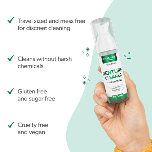 EverSmile FreshDent Denture and Partial Denture Cleaner + Teeth Whitening Spray and Foam– Travel Size Alternative to Cleaning Tablets That Elimina...