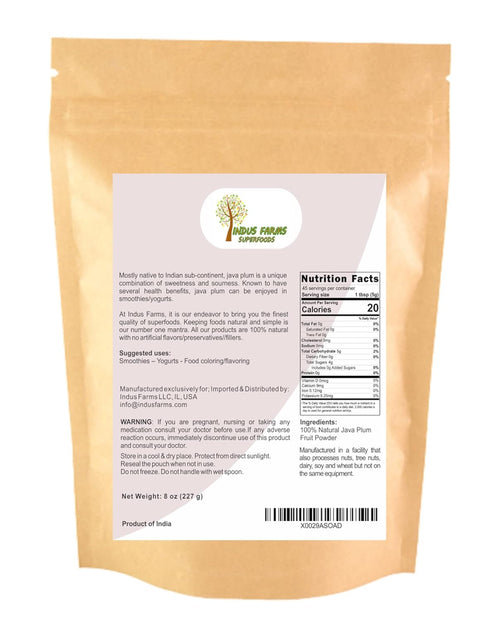 Indus Farms Superfoods Java Plum Fruit Powder, 8 oz | Exotic sweet-astringent flavor for Baking, Beverages/Cocktails, Nutritious Food Coloring | G...