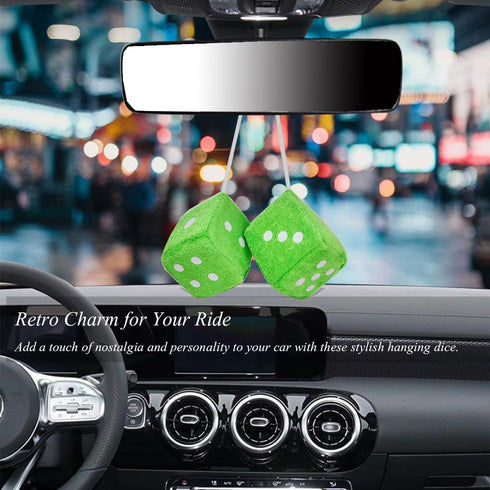 Stylish Car Dice Fuzzy - Retro Fuzzy Dice for Rear View Mirror, Premium Quality Hanging Dice for Car Mirror Decoration - Express Your Unique Style...