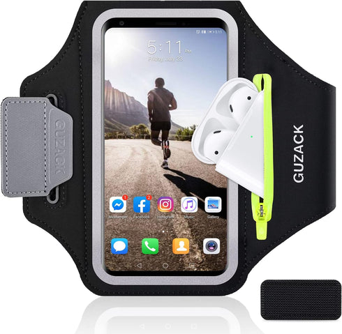 GUZACK Running Armband for iPhone 16 Pro 15 14 13 12 11 Pro Max/Plus/XR/XS, Galaxy S25/S24/S23/S22, with Card Slot & Key Pockets, Sports Arm Bands...