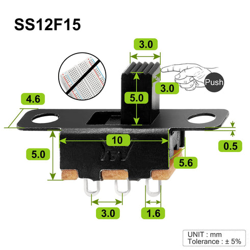 Chanzon SPDT Mini Micro Slide Switch 1p2t 2 Position 150pcs(SS12F15) 5 mm Toggle Vertical Slide Switch Panel Mount Small High Knob Vertical PCB Ar...
