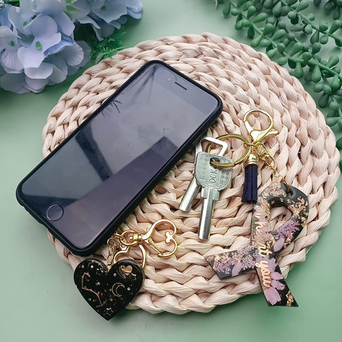 Awareness Ribbon Keychain Epoxy Resin Silicone Molds with Heart, for Pendant Charm Jewelry Casting Fondant Cake Chocolate Pudding Cookie Soap Poly...