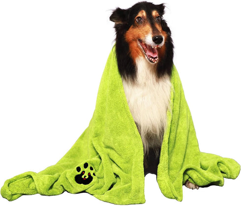 Extra Large Dog Towels for Drying Dogs Super Absorbent Soft Microfiber Pet Bath Grooming Towel for Dogs and Cats & Other Pets (XL-55" * 36", Green...
