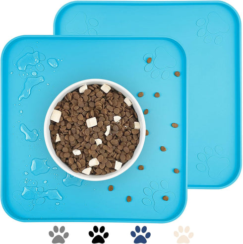 Ptlom 2 Pack Dog Food Mat Non-Slip Dog Bowl Mats for Food and Water, High-Lips Pet Placemat Waterproof Dog Feeding Mat Prevent Messy Spills, Silic...