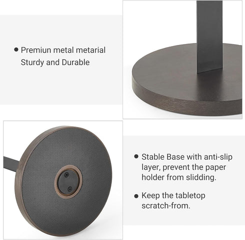 Mkono Paper Towel Holder Black Kitchen Roll Holder Organizer Countertop Paper Towels Holder with Heavy Duty Non-Slip Wood Base, Bathroom Towel Rol...