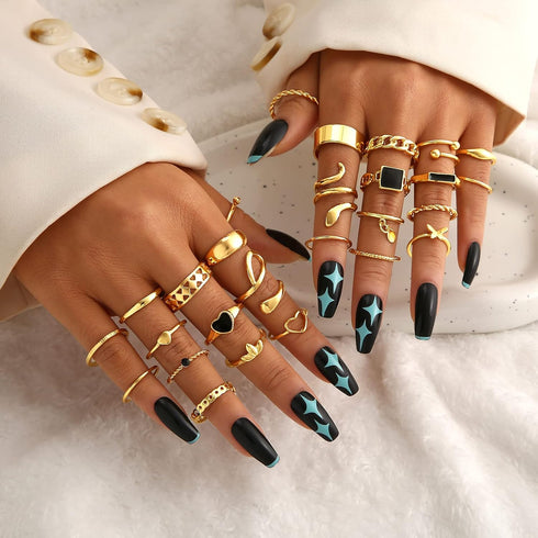 FAXHION 27 Pcs Gold Knuckle Rings Set for Women, Vintage Stackable Boho Snake Finger Rings, Midi Hollow Rings Pack...