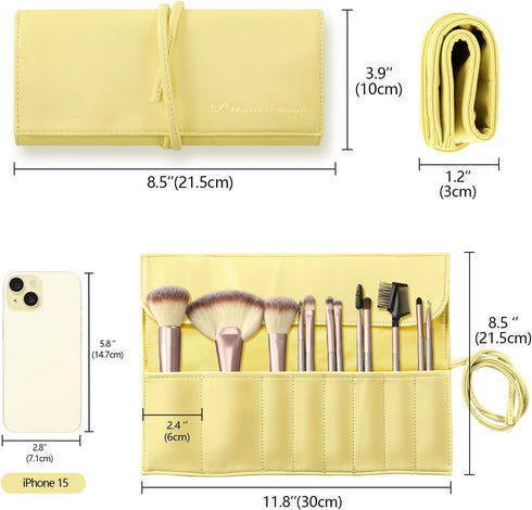 Makeup Brush Bag, Travel Makeup Brush Pouch, Roll Up Portable Cosmetic Organizer, PU Leather Make up Brush Case, Brushes Not Included...