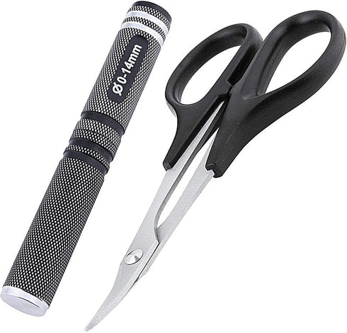 Hobbypark 0-14mm Hole Puncher Reamer w/Sleeve and Curved Scissors Set Universal Tool for RC Car Body Shell Lexan Plastic (with Black Reamer)...