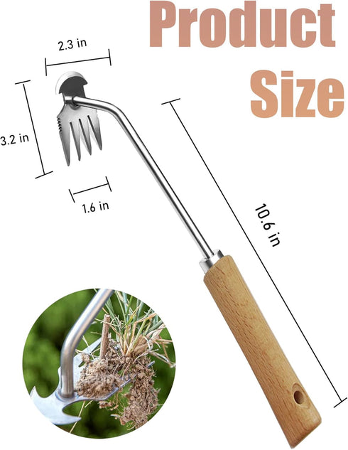 Weed Puller Tool, Weeding Artifact Uprooting Weeding Tool, 4-Tine Stainless Steel Head Hand Multi Function Garden Weeder Remover Tool Easily Remov...