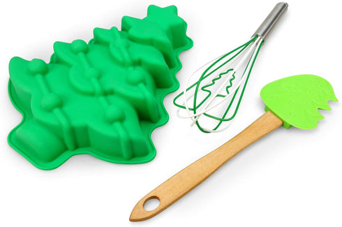 Handstand Kitchen Christmas Tree 3-piece Real Cake Baking Set with Recipes...