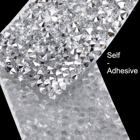 3 Yards Self Rhinestone Ribbon Crystal Rhinestones Stickers Bling Tape Wedding Ribbon Rhinestones for Crafts Car Wrap Phone Mirror Decor (Silver W...