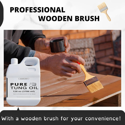 8 OZ Pure Tung Oil for Wood Finishing with Wood Brush, Waterproof Wood Sealer Indoor and Outdoor, 100% Pure Natural Tung Oil for Unfinished Bare W...