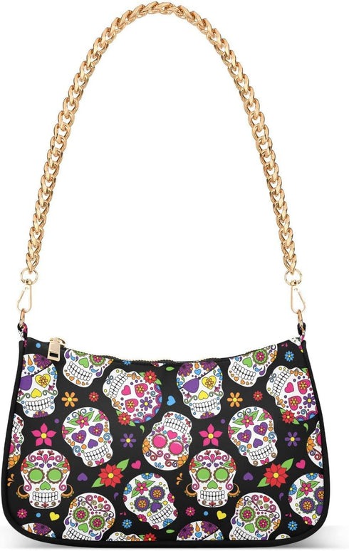 Bat Halloween Women's Chain Shoulder Bag, Metal Chain Strap Zip Purse for Women...