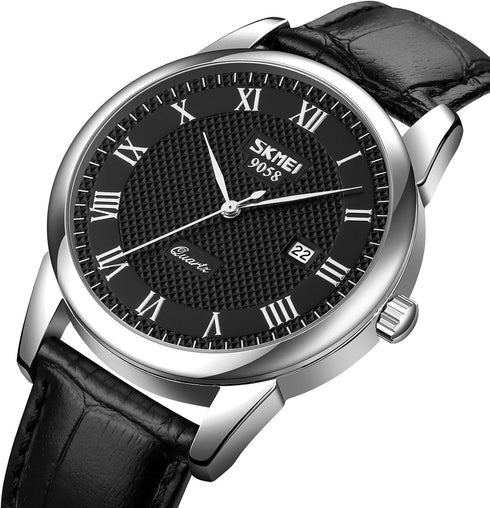 MASTOP Mens Quartz Watch Roman Numeral Business Casual Fashion Analog Wrist Watch Classic Calendar Date Window 30M Waterproof Comfortable Leather ...