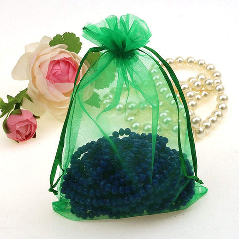 100 Pieces 5x7 inches Gift Wrap Bags Green, Organza Sheer Fabric,Drawstring Classy Present Bags for Baby Shower Favor,Candy,Christmas Favour,Sampl...
