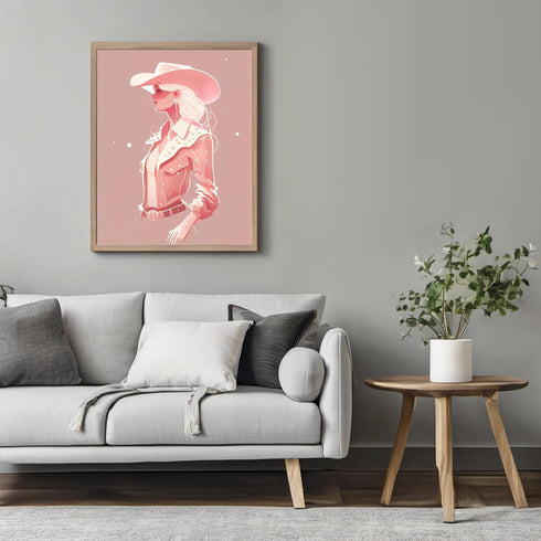 Posterizer 1 pcs-pastel pink cowgirl-Western Art-Abstract & Modern Art-Gift for Men Women Entrepreneur Teens-Living Room Bedroom Decor- UNFRAMED W...