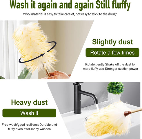 Lambs Wool Duster 20 Inch Handheld Wooden Wool Duster for Cleaning Window Blinds Computer Furniture (2PCS)...