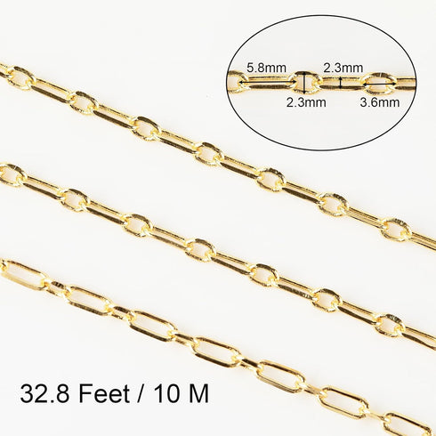 Jabogrii 32.8 Feet 18K Gold Plated Brass Paperclip Jewelry Chains Roll Oval Link Chain for Jewelry Making Gold Necklace Bracelet Chain Bulk for Wo...