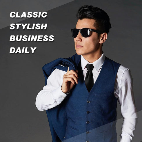 2 Pieces Men's Clip on Ties Solid Color Clip on Ties Pre Tied Neckties for Office School Uniforms(Black,18 Inches)...
