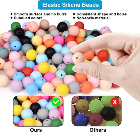 Silicone Beads Bracelet Making Kit, 70PCS 15mm Soft Rubber Round Beads for Keychain Wristlets, Loose Beads Crafts for Pacifier Clips Teething Lany...