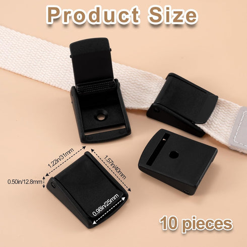10 Pack 25mm/ 1 inch Buckle Clips for Tie-Down Straps, Plastic Cam Buckles Toggle Fasteners for DIY Craft Backpack Luggage- Black...