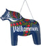 Swedish Themed Wood 8" Blue Dala Horse House Welcome Valkommen Sign with Artwork Decal & Hand Painted Accents | ScandinavianGiftOutlet...