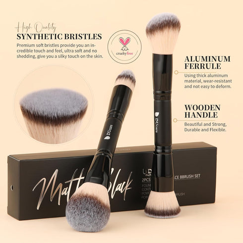 DUcare Makeup Brushes Duo End Foundation Contour Powder and Buffer Brush Bronzer Double Makeup Brush Set 2Pcs black...