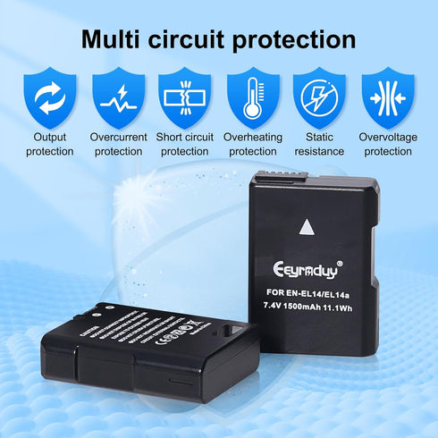 2-Pack of EN-EL14 / EN-EL14a Batteries for Nikon D5100 D5200 D5300 D5500 D5600 D3100 D3200 D3300 D3400 D3500 DF Coolpix P7000 P7100 P7700 P7800 Ca...