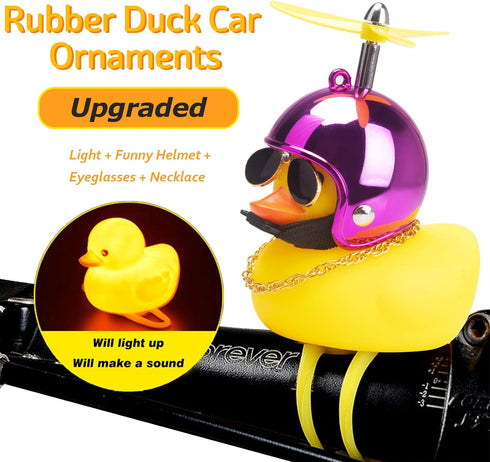 wonuu Rubber Duck Toy Car Ornaments Yellow Duck Car Dashboard Decorations Squeeze Duck Bicycle Horns with Propeller Helmet (Bright Rose-Light)...
